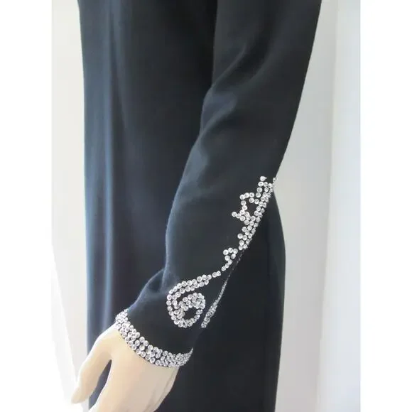 LIZ CLAIBORNE Black Beaded Vintage 10 Wool Blend Long Sleeve Knee Length Dress - Picture 3 of 7